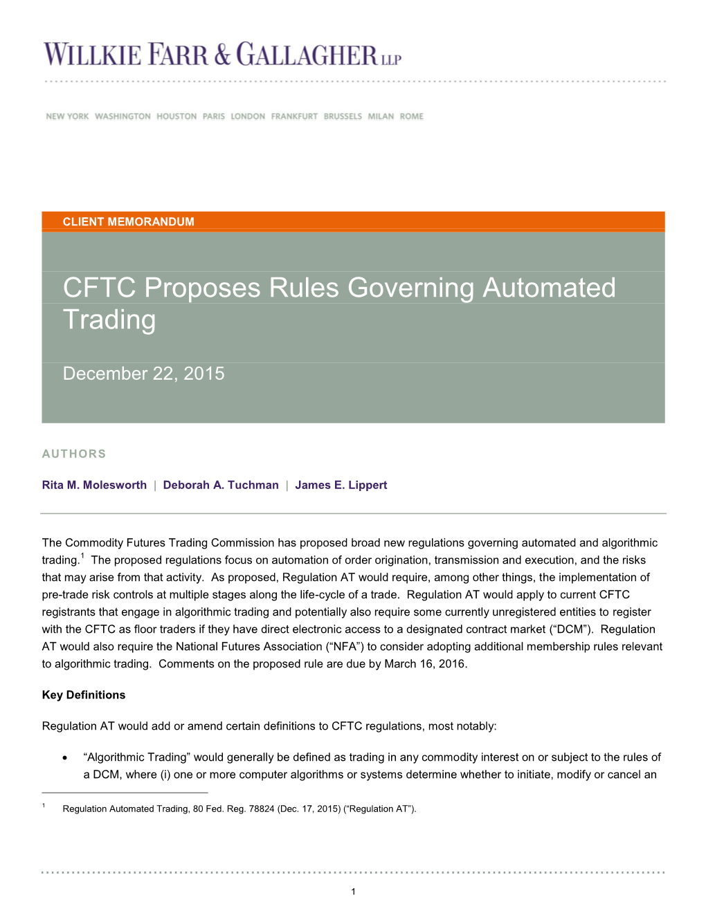 CFTC Proposes Rules Governing Automated Trading