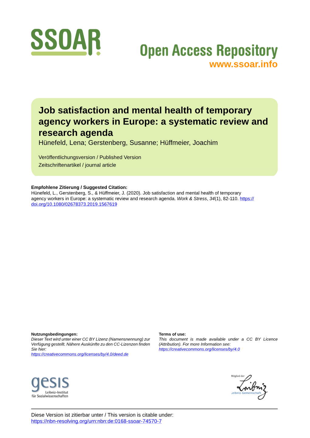 Job Satisfaction and Mental Health of Temporary Agency Workers in Europe: a Systematic Review and Re