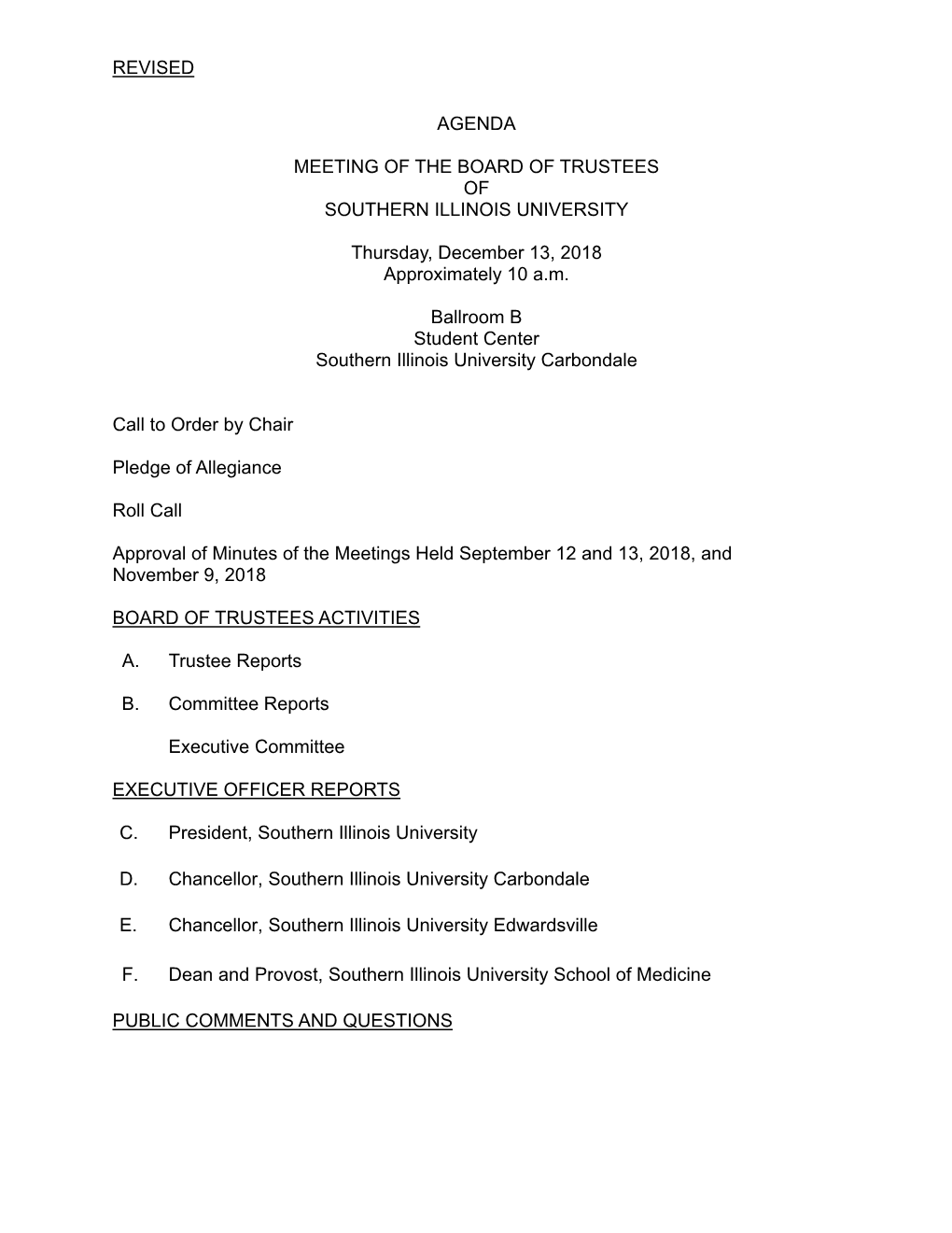 Revised Agenda Meeting Of