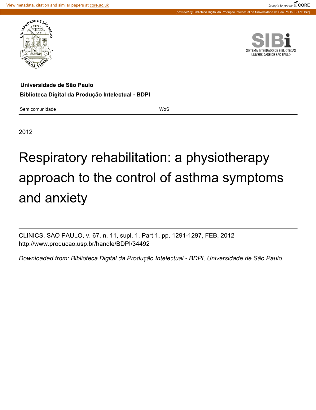 A Physiotherapy Approach to the Control of Asthma Symptoms and Anxiety