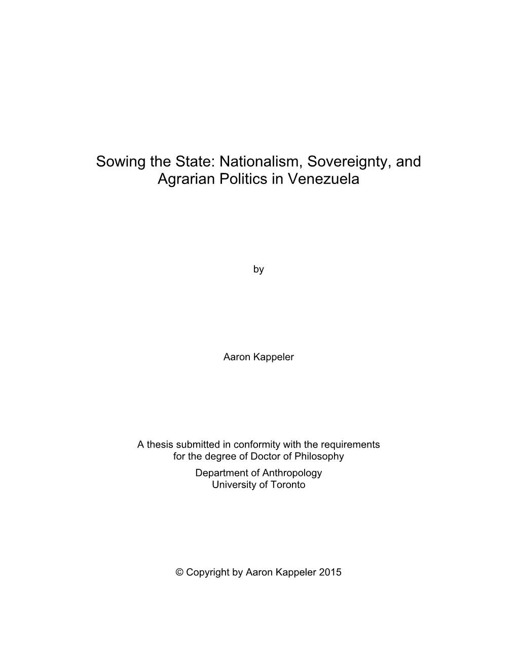 Nationalism, Sovereignty, and Agrarian Politics in Venezuela