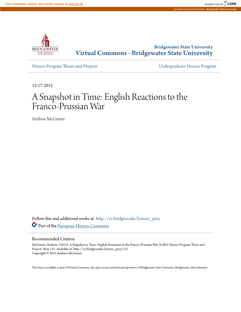 English Reactions to the Franco-Prussian War Andrew Mcginnis