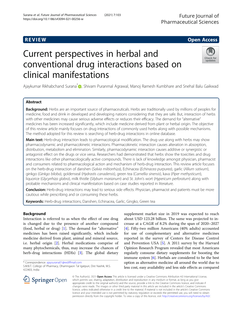 Current Perspectives in Herbal and Conventional Drug Interactions