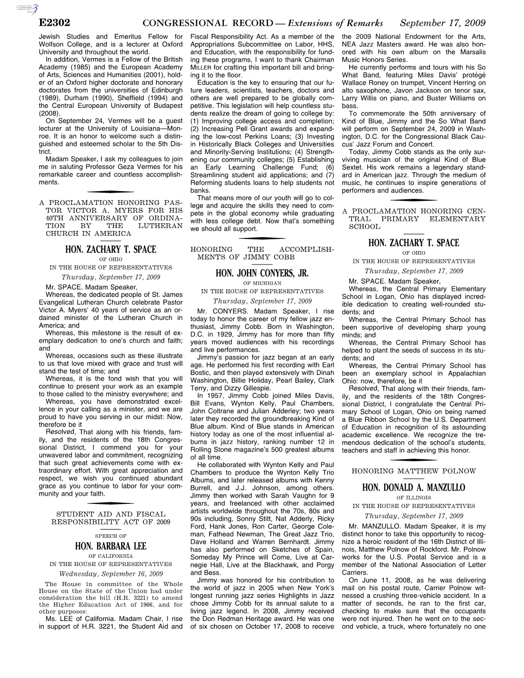 CONGRESSIONAL RECORD — Extensions of Remarks September 17, 2009 Jewish Studies and Emeritus Fellow for Fiscal Responsibility Act