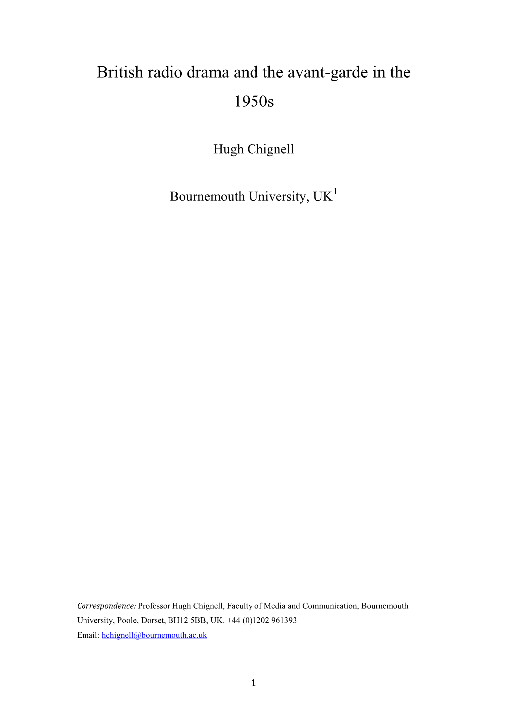 British Radio Drama and the Avant-Garde in the 1950S