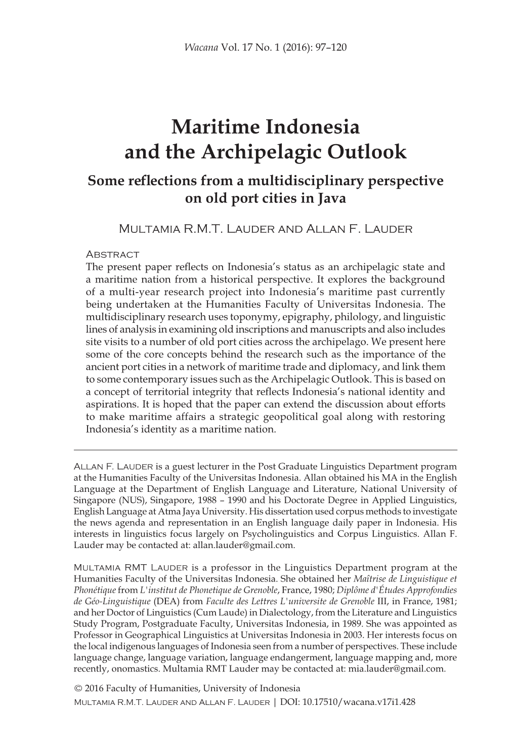 Maritime Indonesia and the Archipelagic Outlook Some Reflections from a Multidisciplinary Perspective on Old Port Cities in Java