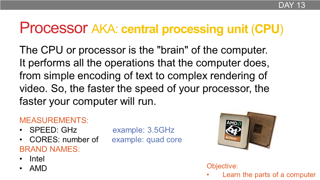 Central Processing Unit (CPU) the CPU Or Processor Is the 