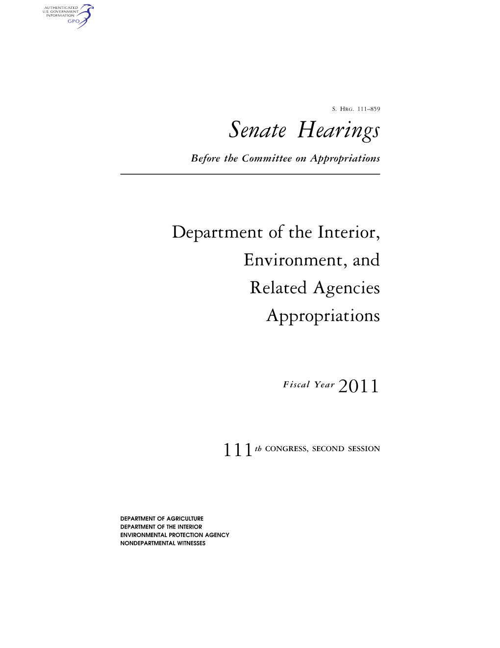 Senate Hearings Before the Committee on Appropriations