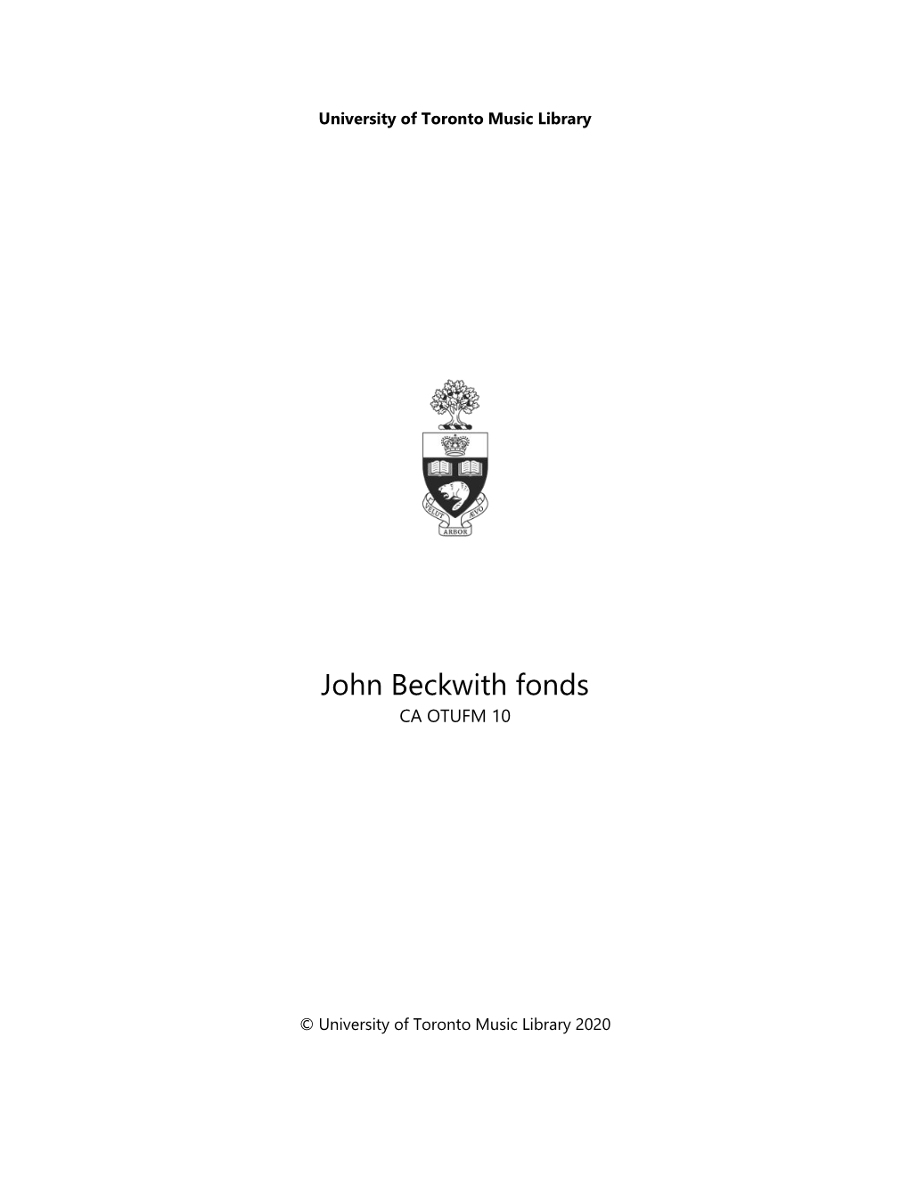 John Beckwith Fonds CA OTUFM 10