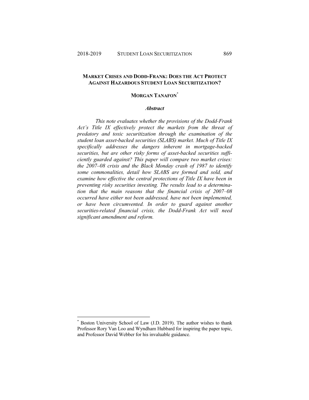 Market Crises and Dodd-Frank: Does the Act Protect Against Hazardous Student Loan Securitization?