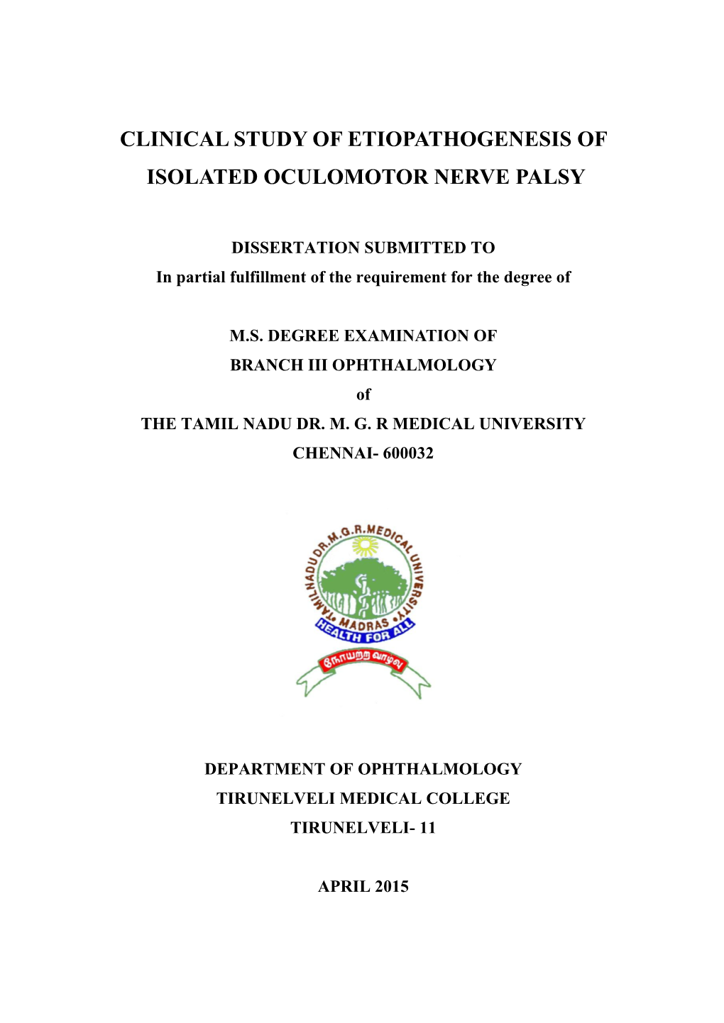 Clinical Study of Etiopathogenesis of Isolated Oculomotor Nerve Palsy