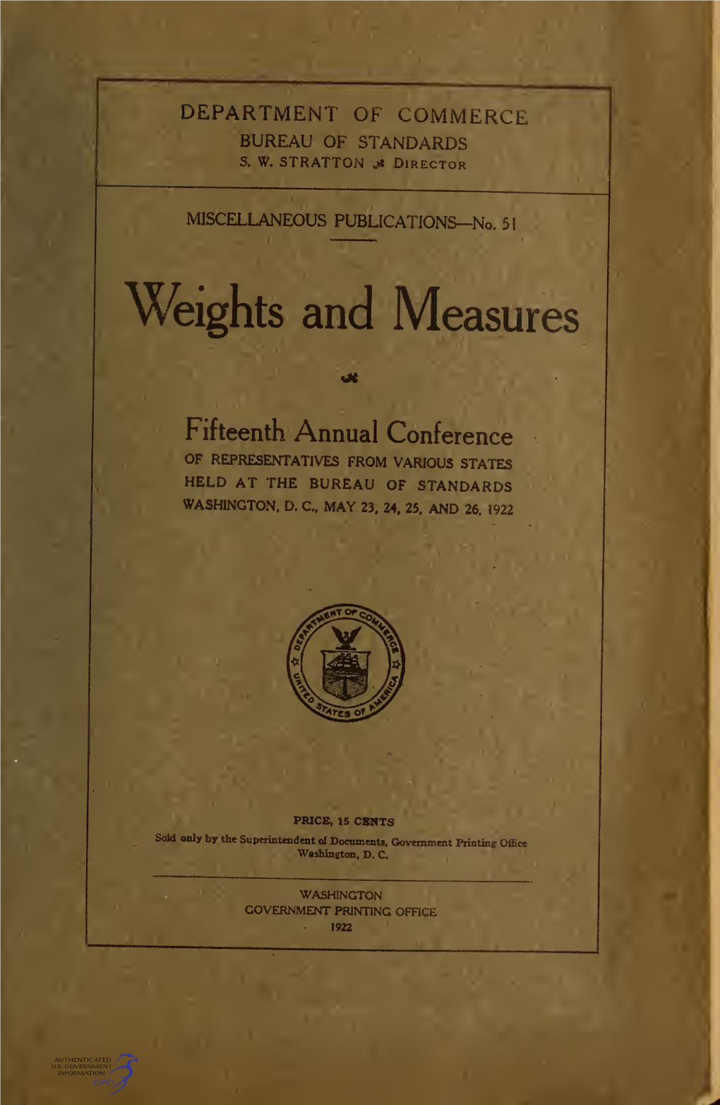 Weights and Measures Fifteenth Annual Conference