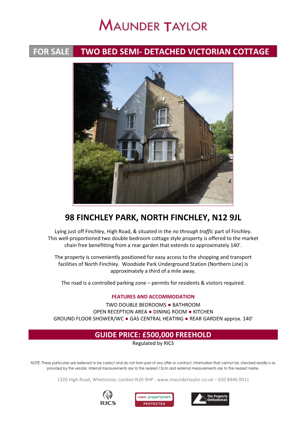 Detached Victorian Cottage 98 Finchley Park, North