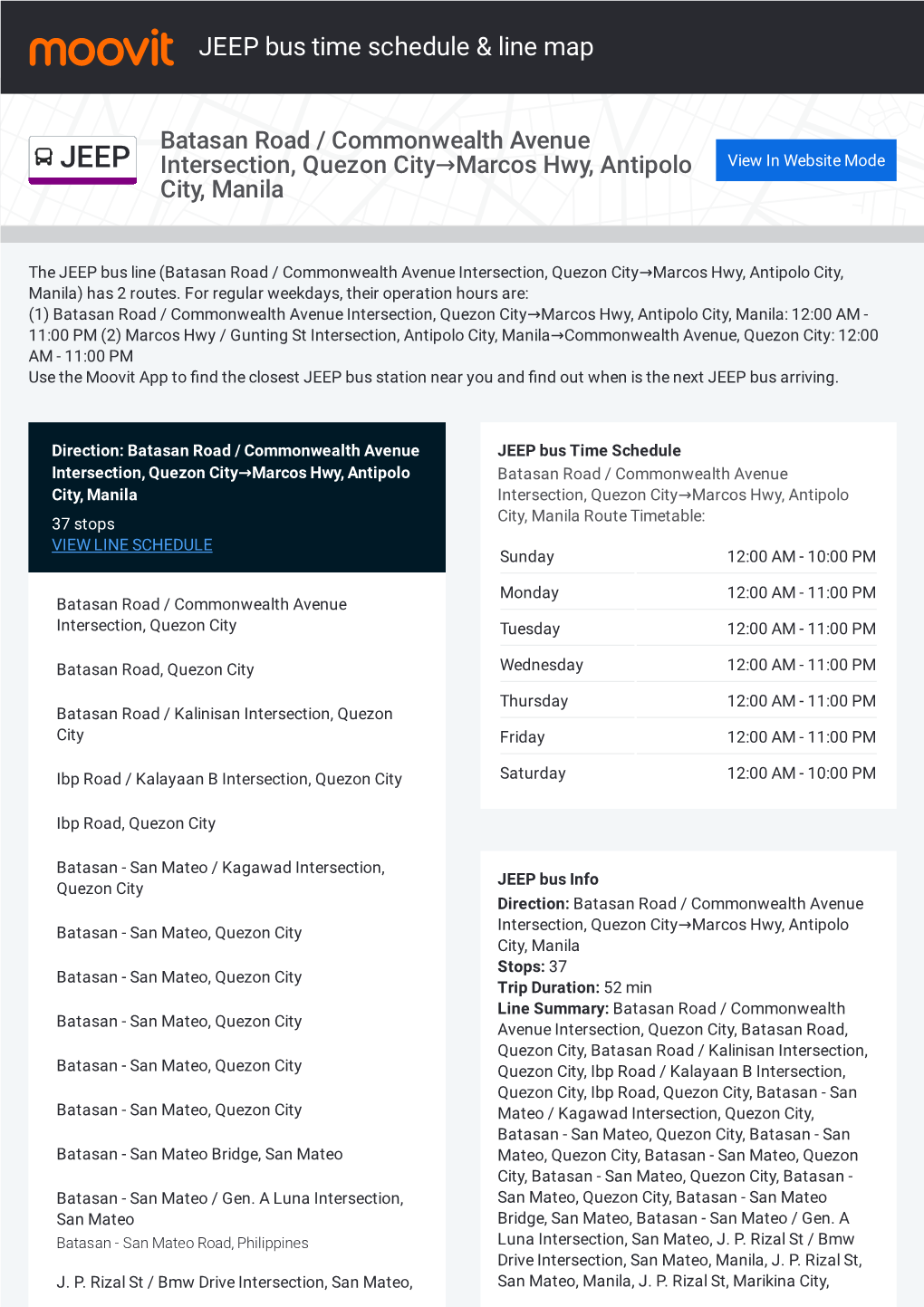 JEEP Bus Time Schedule & Line Route