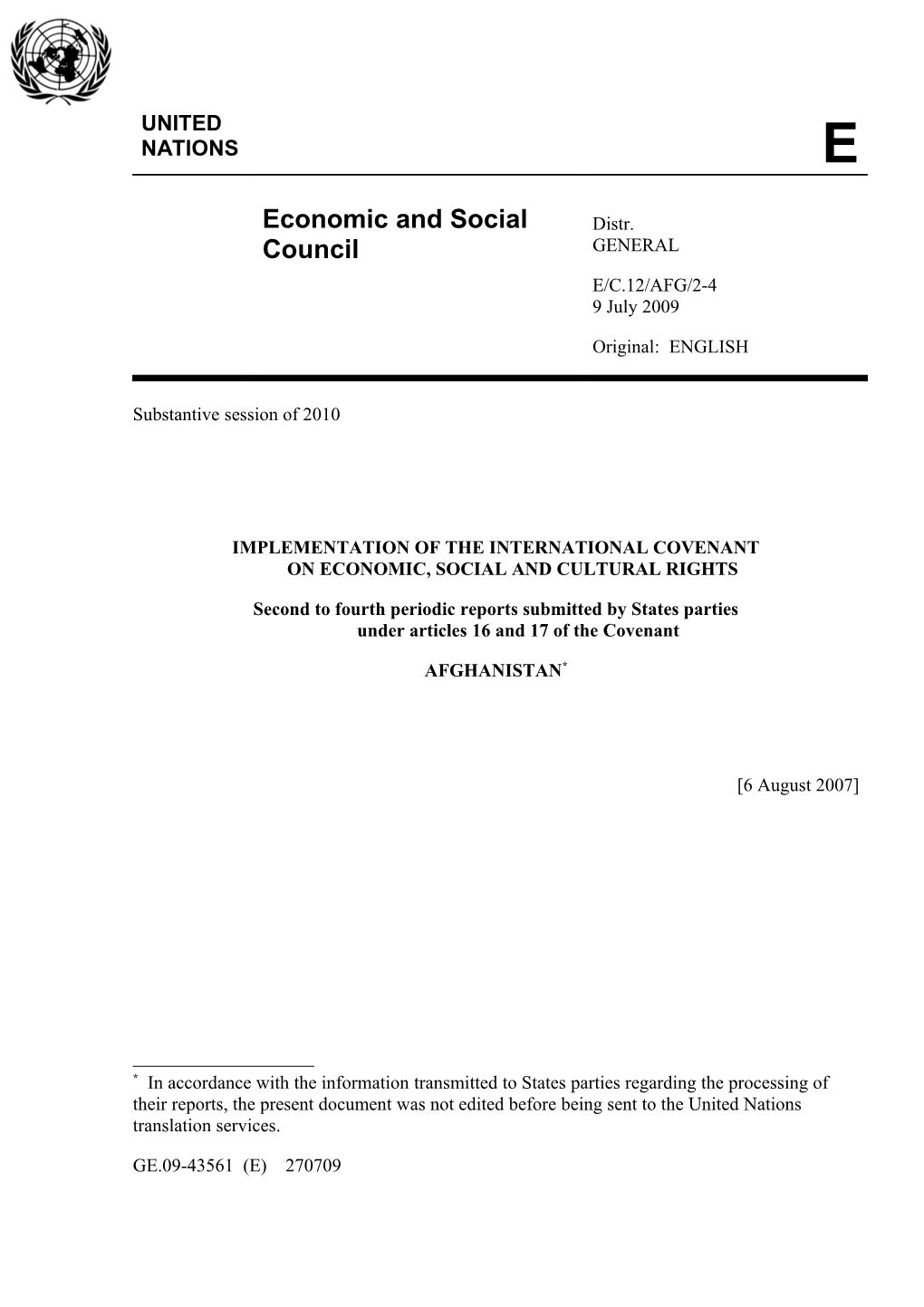 Implementation of the International Covenanton Economic, Social and Cultural Rights