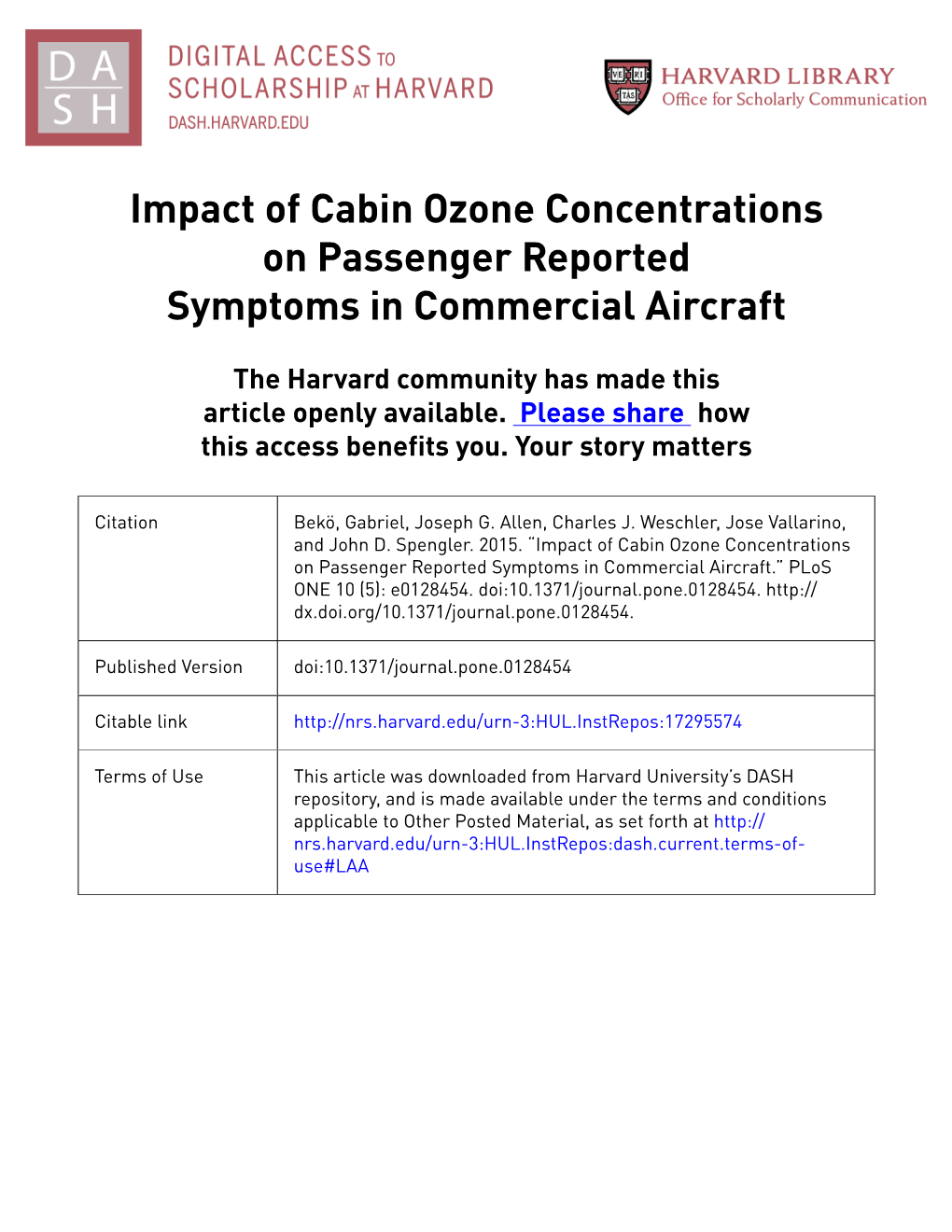 Impact of Cabin Ozone Concentrations on Passenger Reported Symptoms in Commercial Aircraft