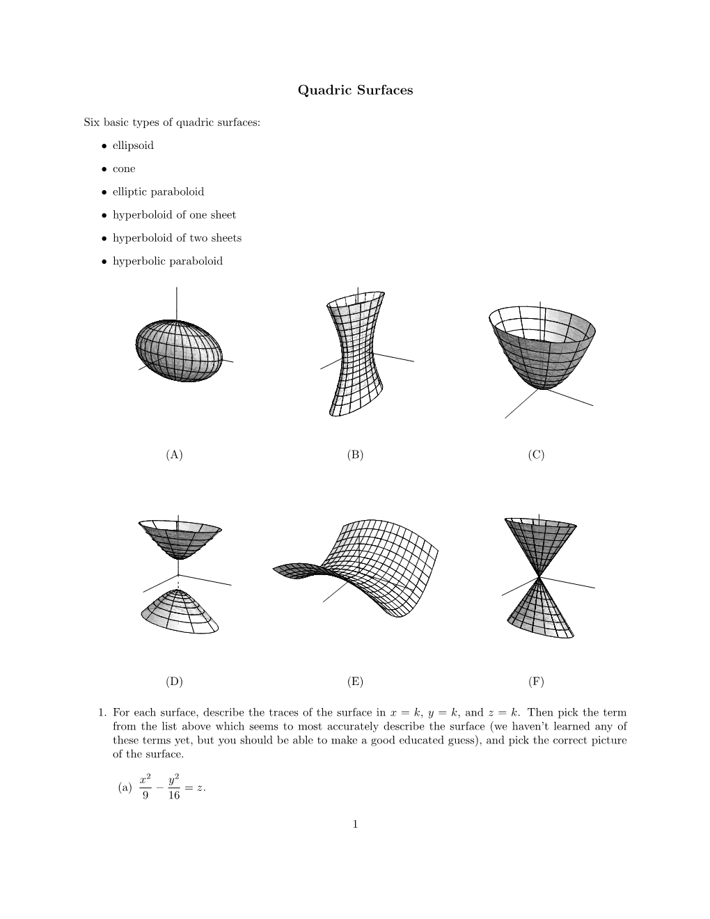 Quadric Surfaces