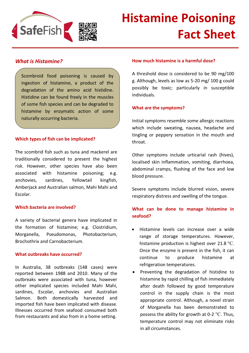 Histamine Poisoning Fact Sheet