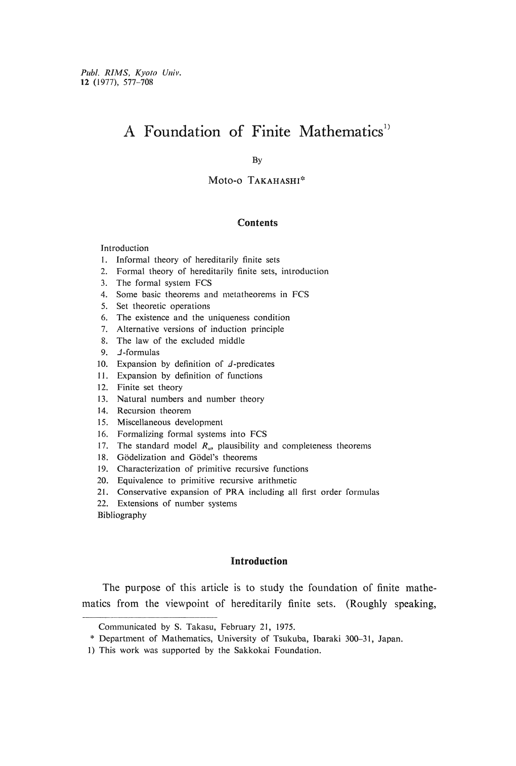A Foundation of Finite Mathematics1