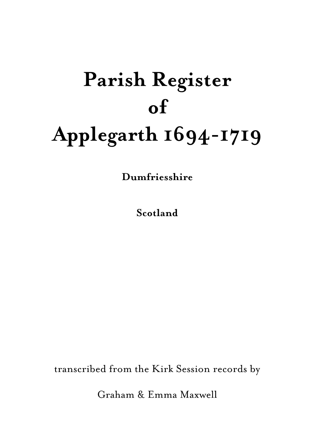 Parish Register of Applegarth 1694-1719