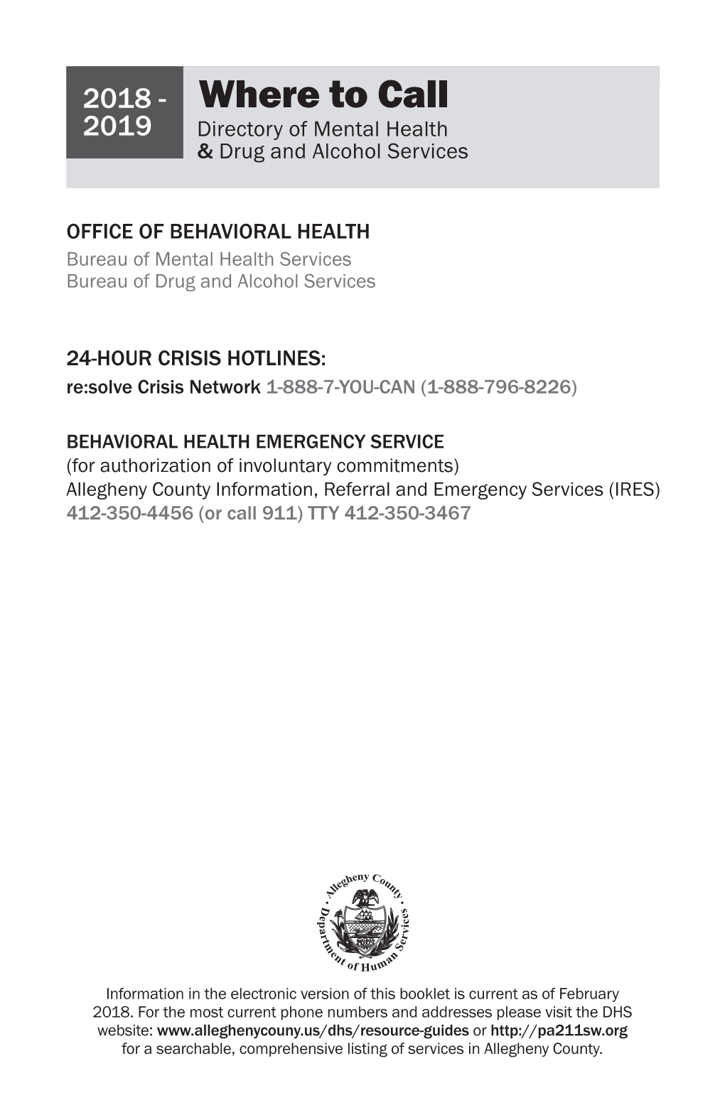 Where to Call, Department of Human Services