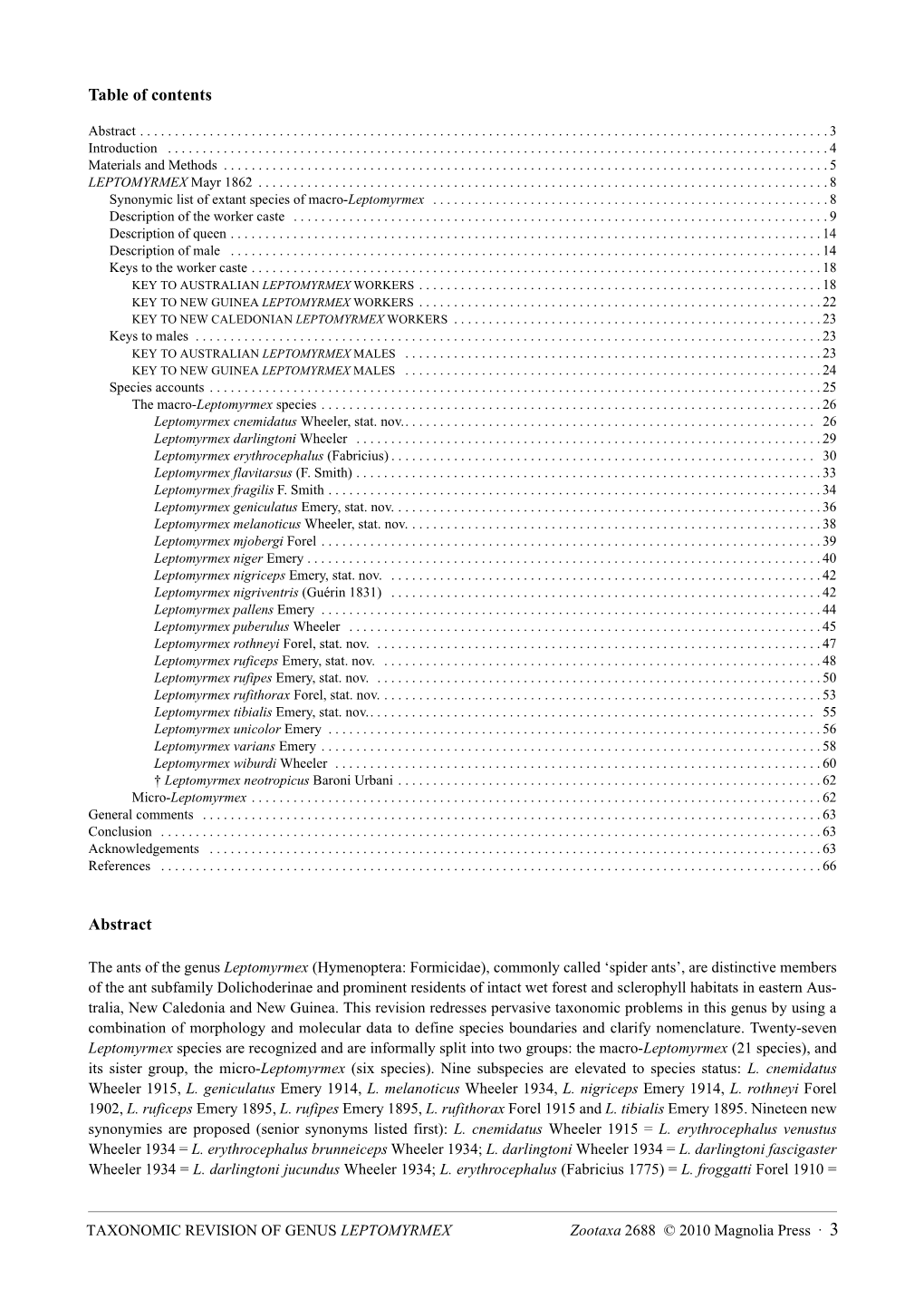 Taxonomic Revision of the Ant Genus Leptomyrmex Mayr