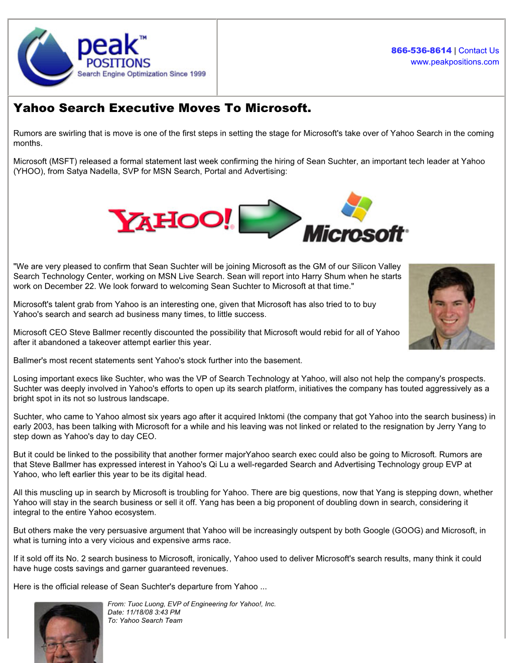 Yahoo Search Executive Moves to Microsoft
