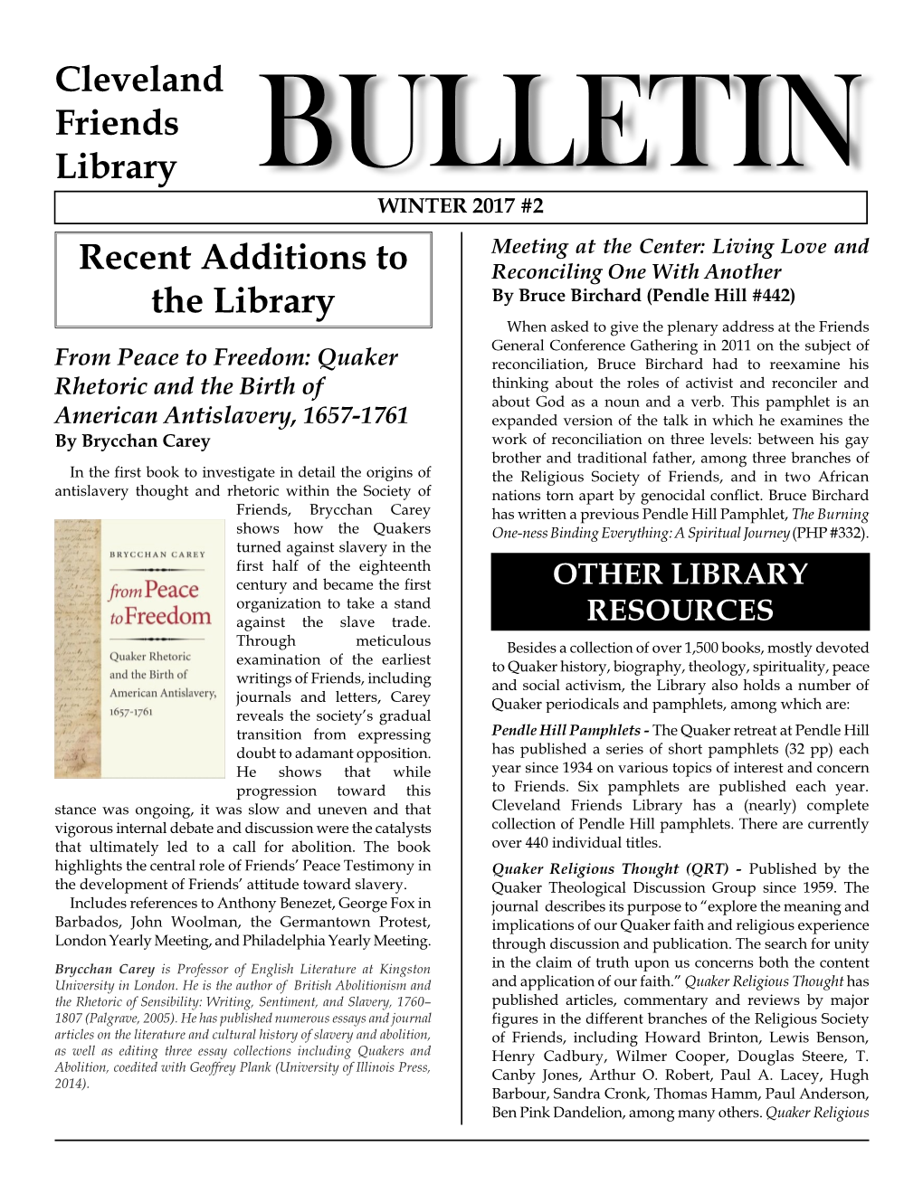 Cleveland Friends Library Bulletin Winter 2017