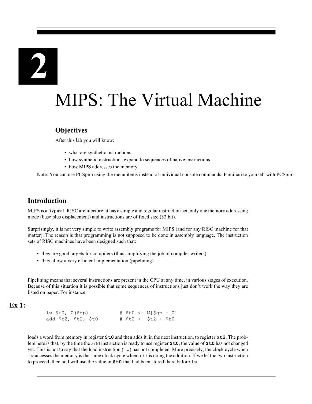 MIPS: the Virtual Machine