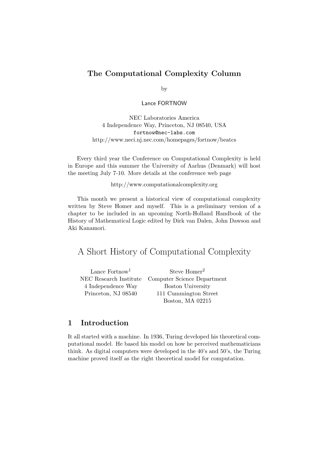 A Short History of Computational Complexity