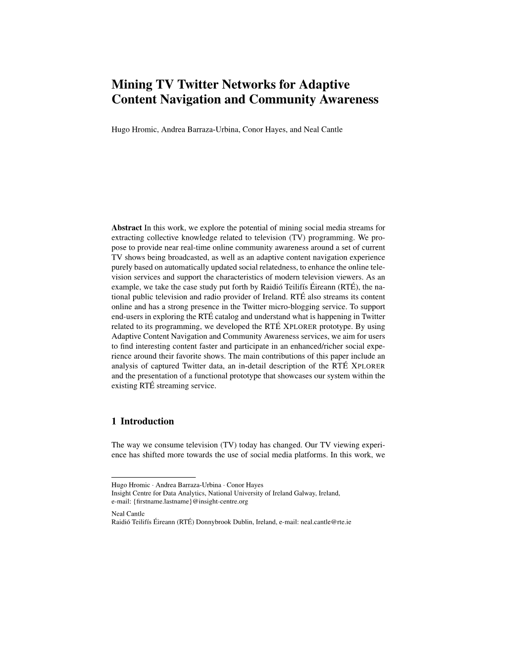 Mining TV Twitter Networks for Adaptive Content Navigation and Community Awareness