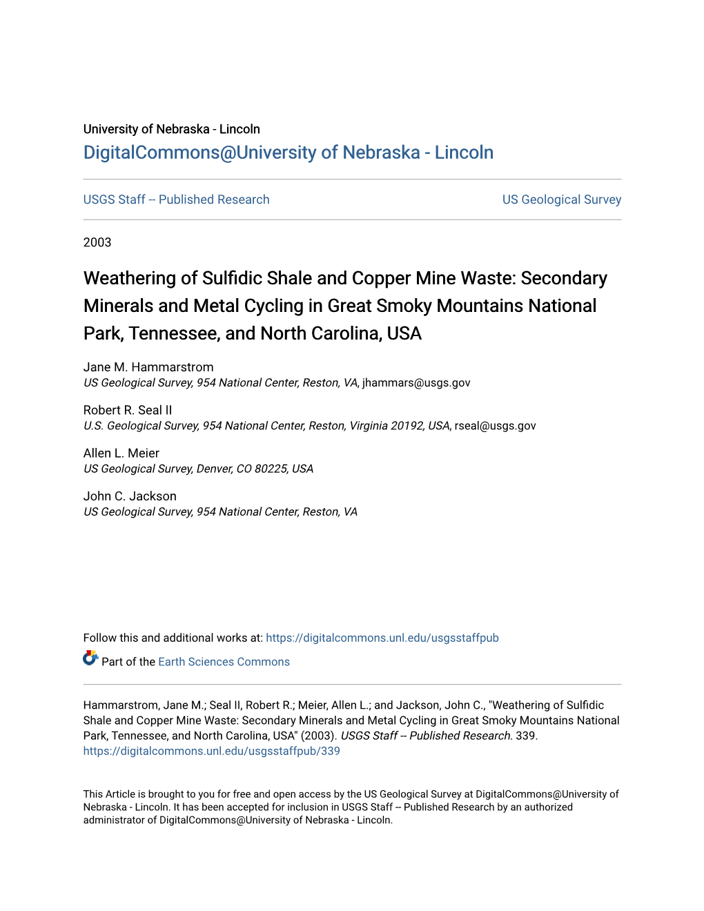 Weathering of Sulfidic Shale and Copper Mine Waste: Secondary