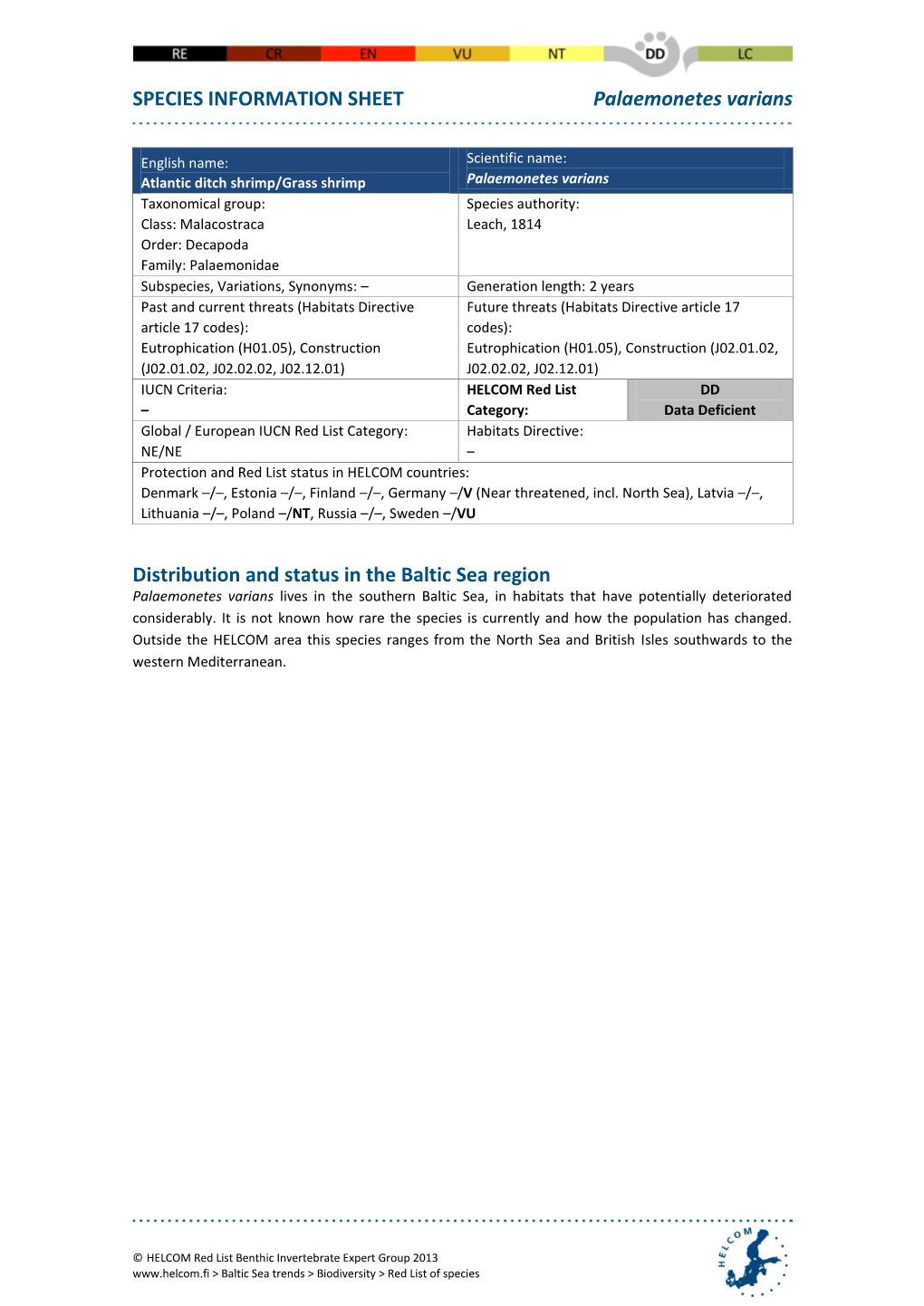 SPECIES INFORMATION SHEET Palaemonetes Varians