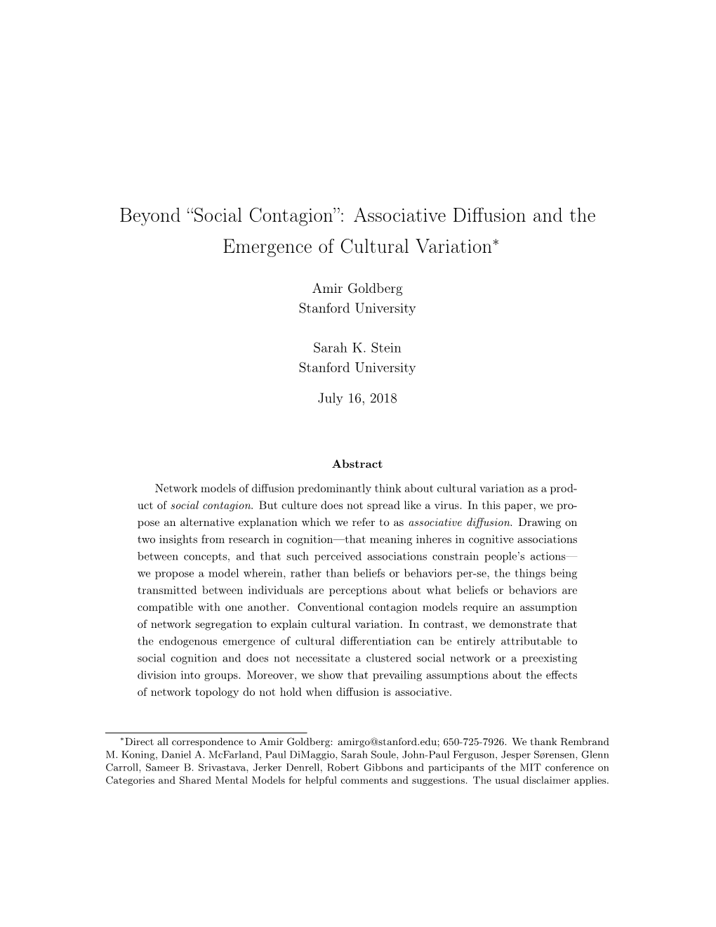 Associative Diffusion and the Emergence of Cultural Variation
