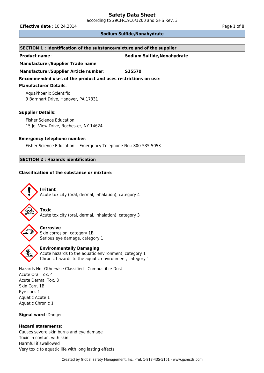 Safety Data Sheet According to 29CFR1910/1200 and GHS Rev