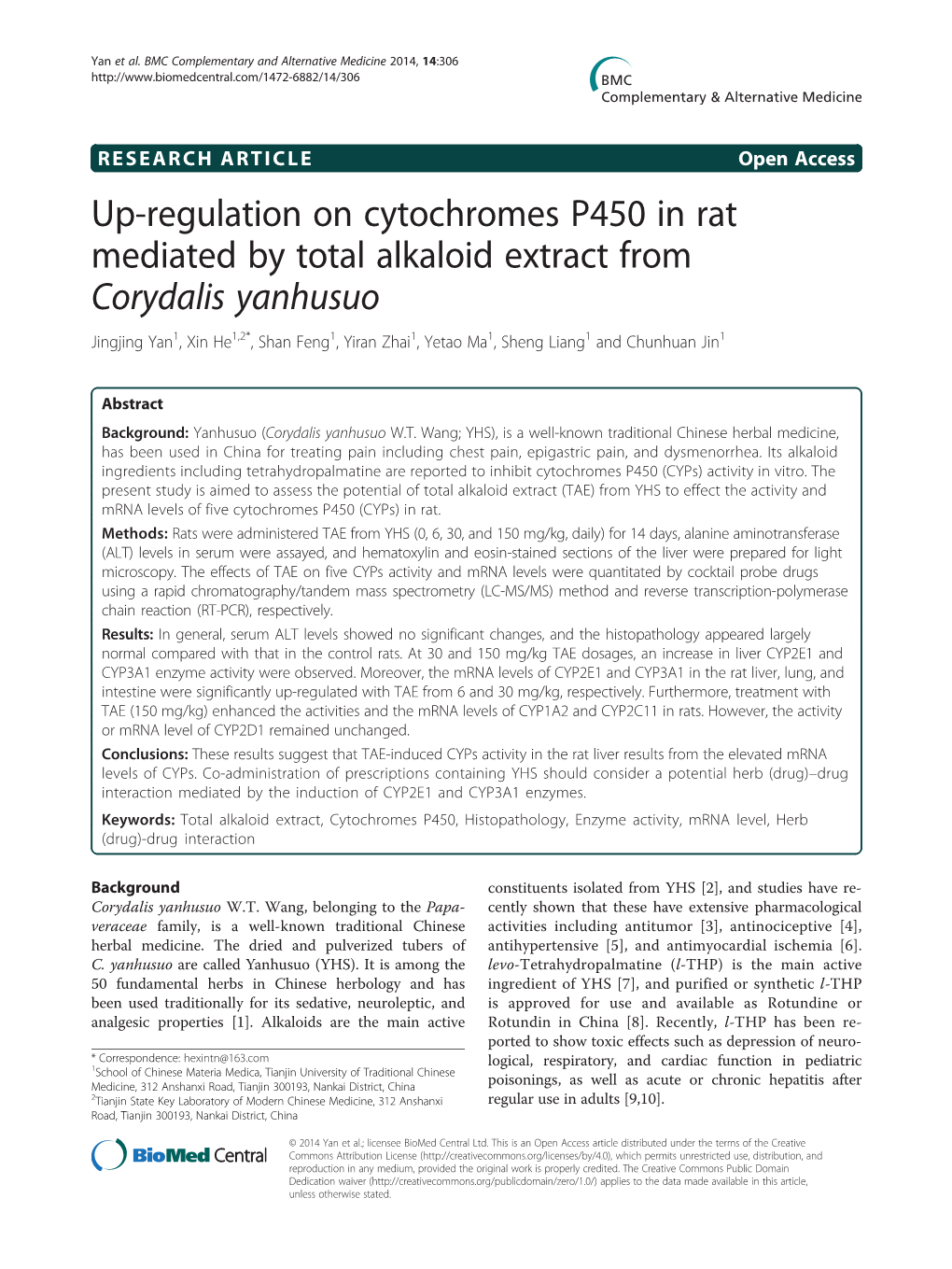 Up-Regulation on Cytochromes P450 in Rat Mediated by Total Alkaloid Extract from Corydalis Yanhusuo