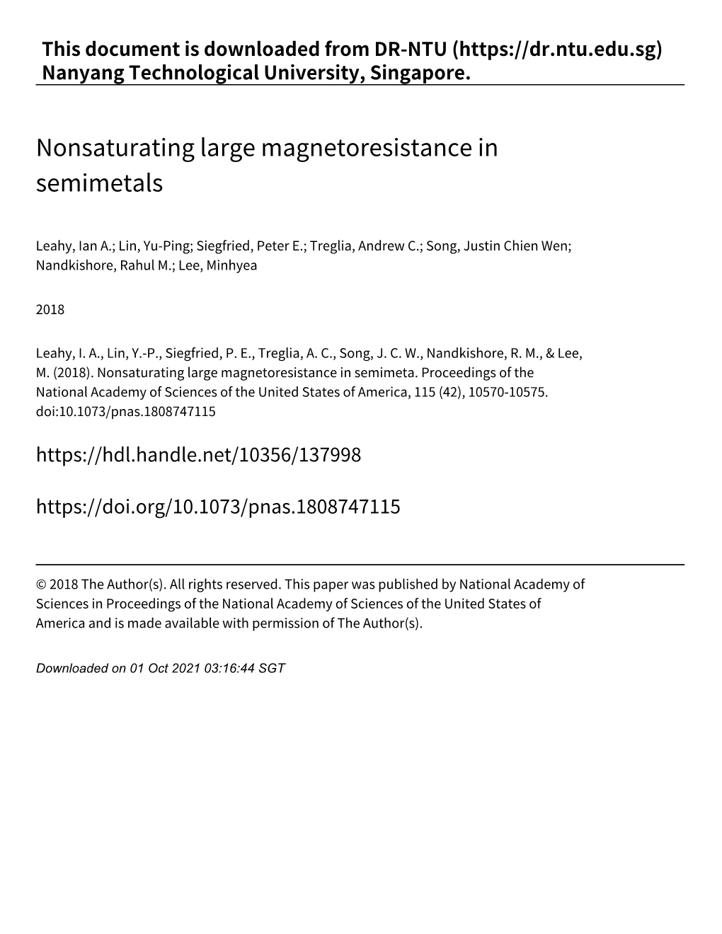 Nonsaturating Large Magnetoresistance in Semimetals