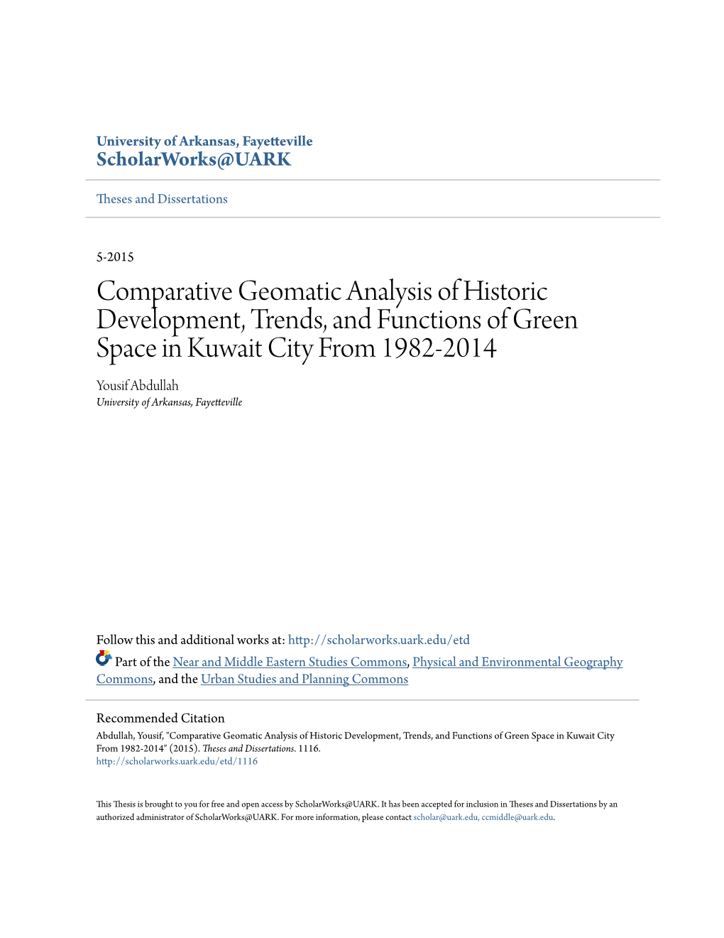 Comparative Geomatic Analysis of Historic Development, Trends, And