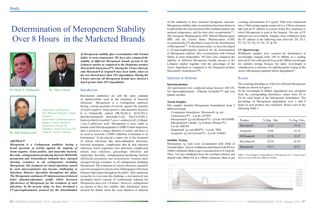 Determination of Meropenem Stability Over 8 Hours in the Marketed Brands