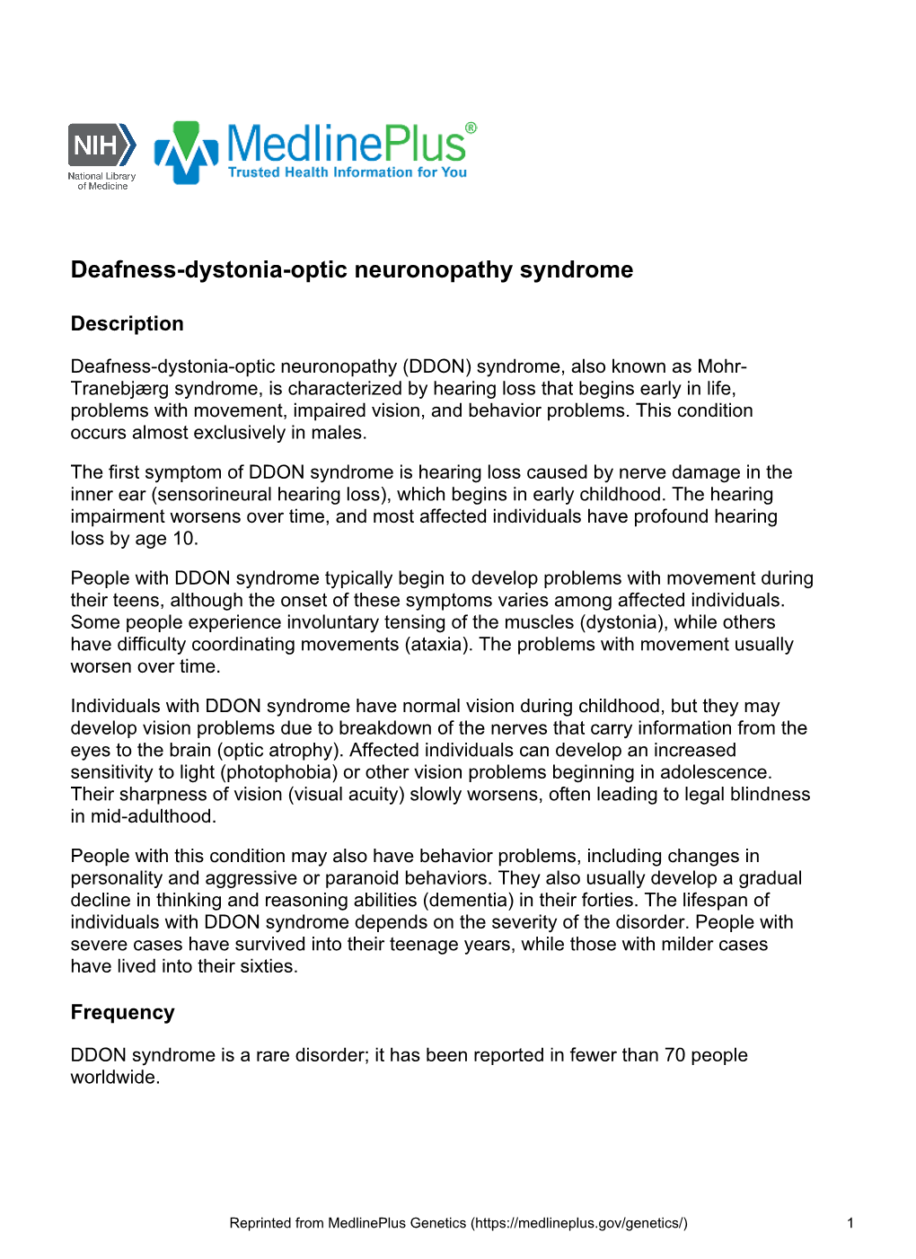 Deafness-Dystonia-Optic Neuronopathy Syndrome