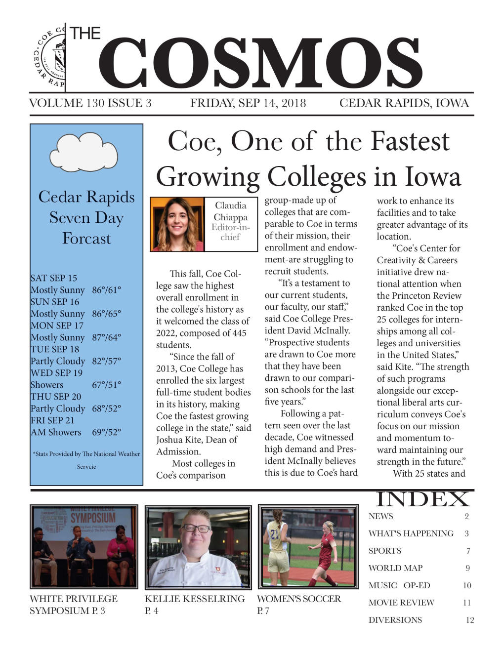 The Coe College Cosmos Friday, September 14, 2018