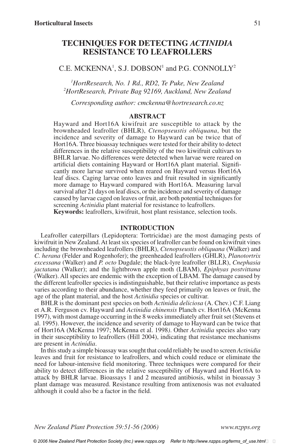 Techniques for Detecting Actinidia Resistance to Leafrollers