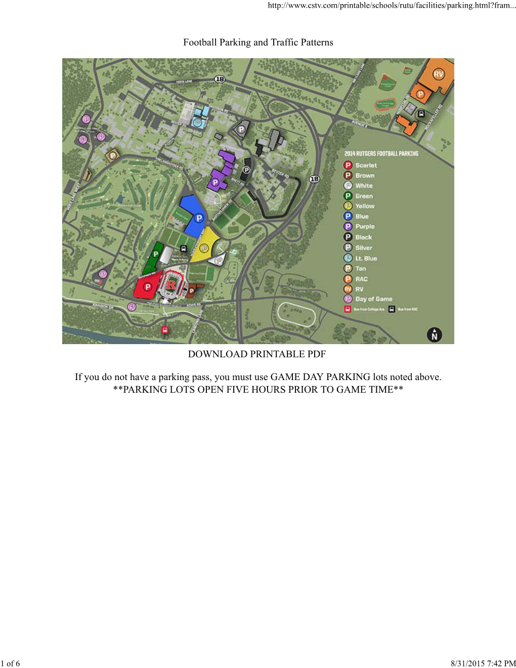 Football Parking and Traffic Patterns DOWNLOAD PRINTABLE PDF If You Do Not Have a Parking Pass, You Must Use GAME DAY PARKING Lo