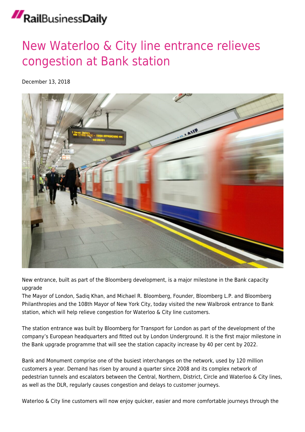 New Waterloo & City Line Entrance Relieves Congestion at Bank Station