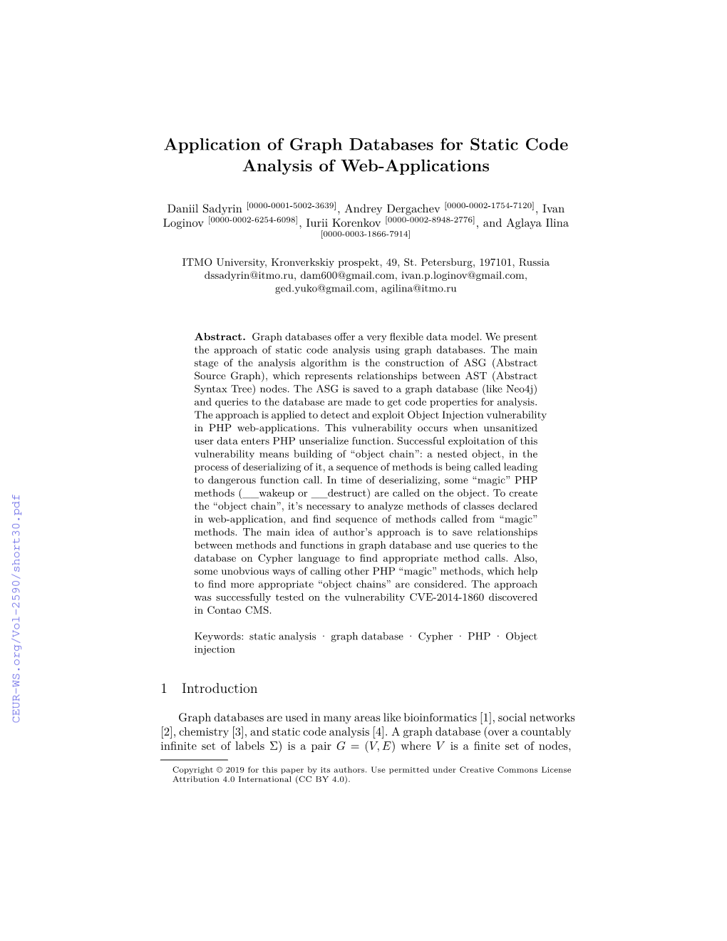 Application of Graph Databases for Static Code Analysis of Web-Applications