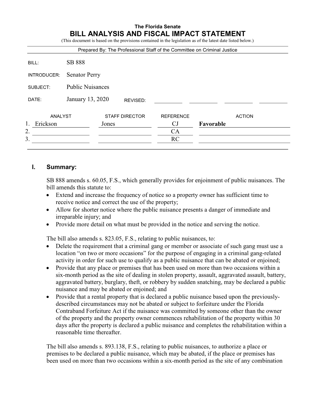 Bill Analysis and Fiscal Impact Statement