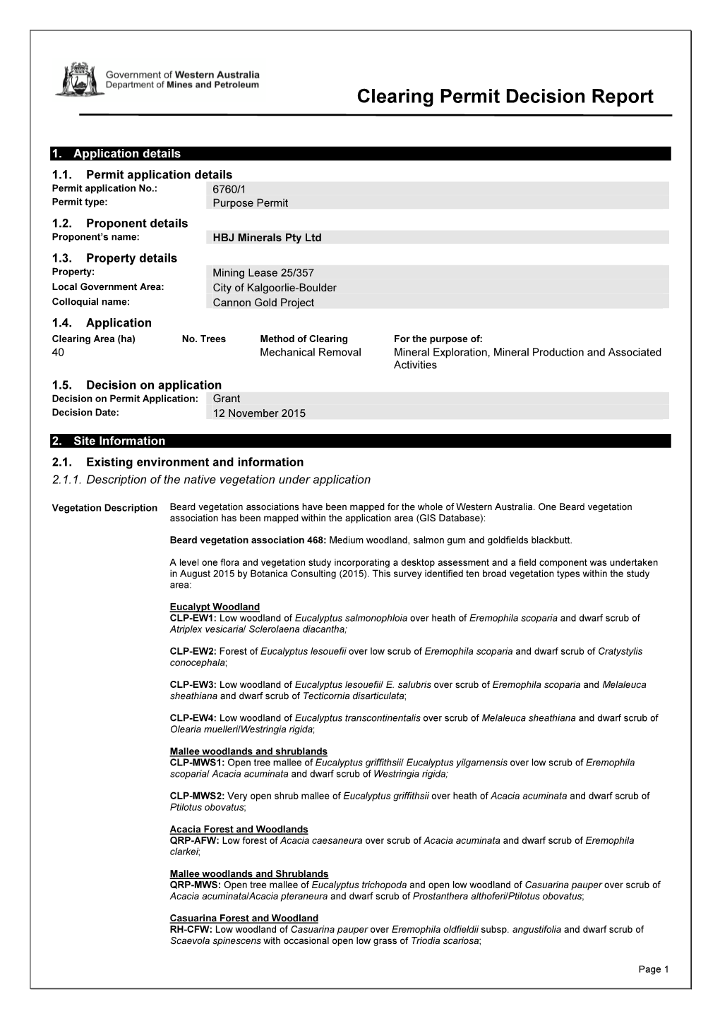 Clearing Permit Decision Report