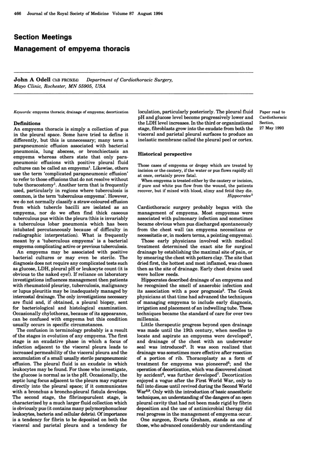 Management of Empyema Thoracis