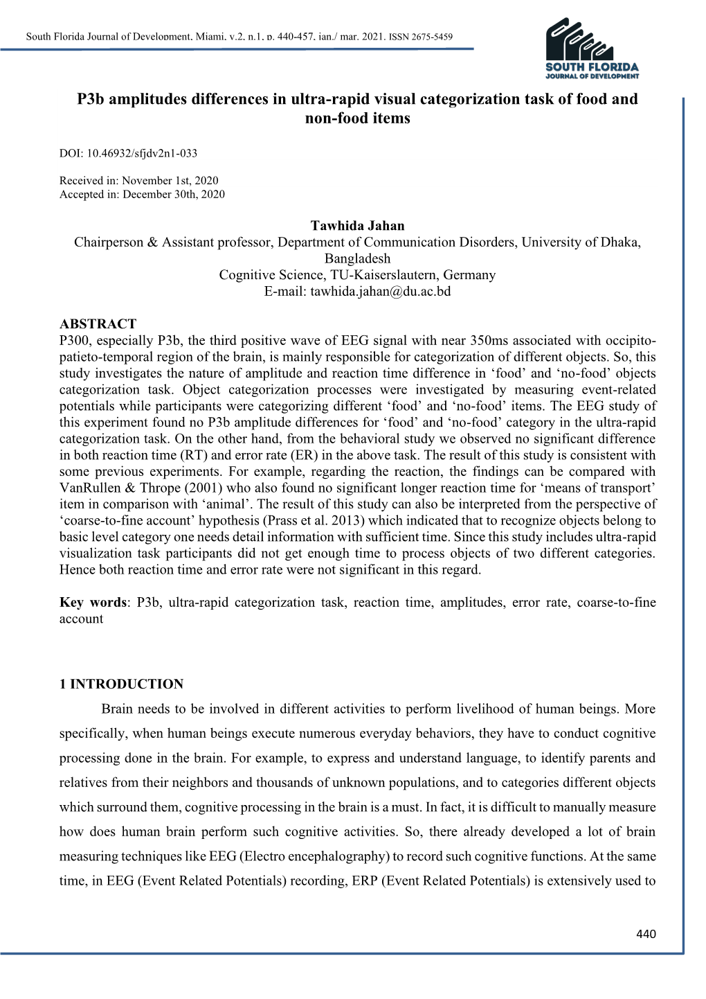 P3b Amplitudes Differences in Ultra-Rapid Visual Categorization Task of Food and Non-Food Items