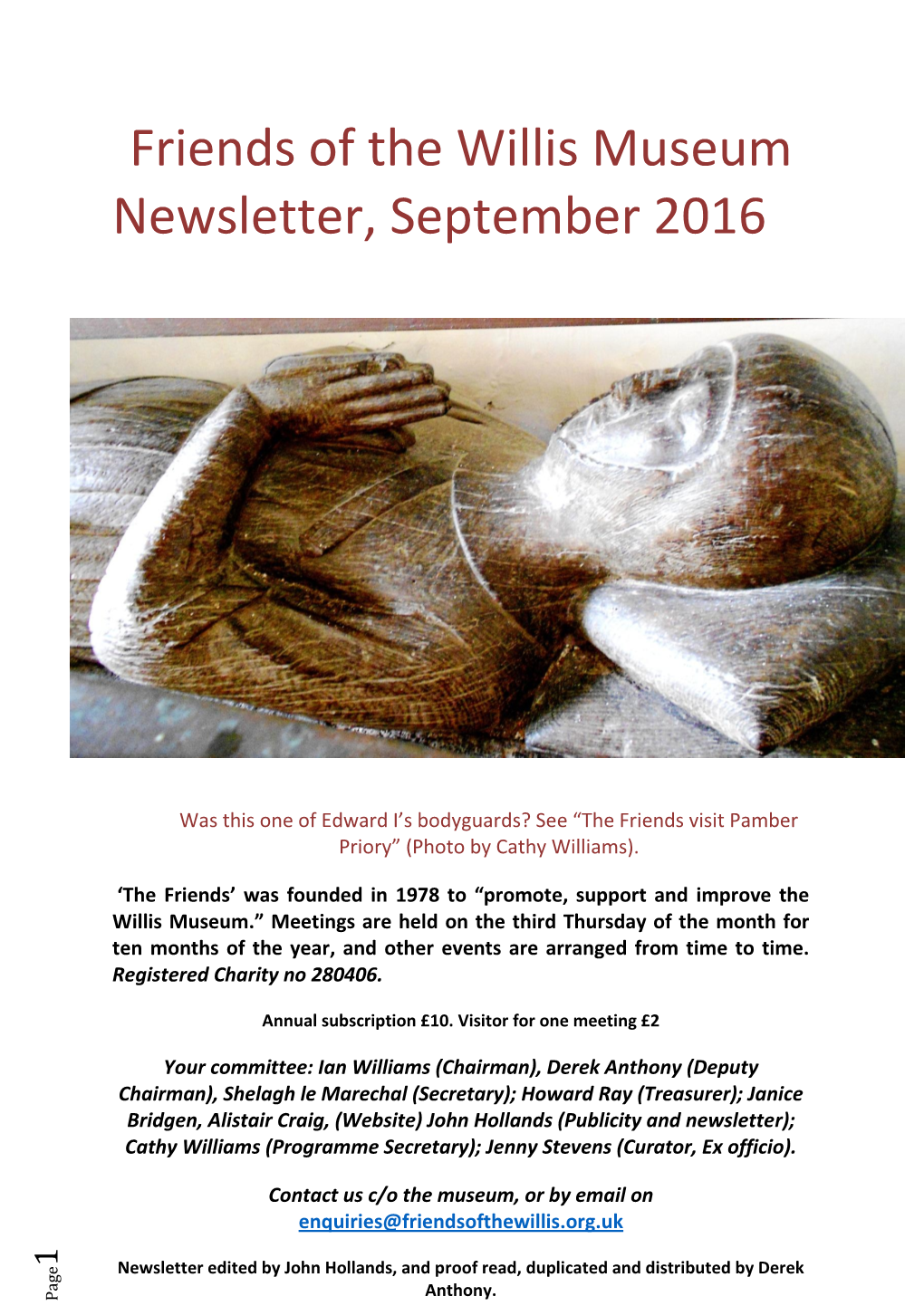 Friends of the Willis Museum Newsletter, September 2016